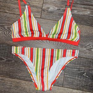 VENUS Stripe Bikini - Orange, Yellow, Teal & White - Women's 6 (32DDD/34DD/36D)